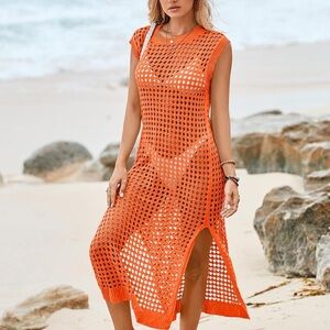 Orange Crochet Beach Cover-Up